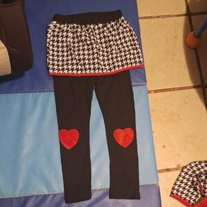 Kids Black and White Houndstooth Leggings with Red Heart Accents